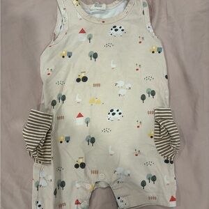 Adorable Cream Baby Romper with Farm Print